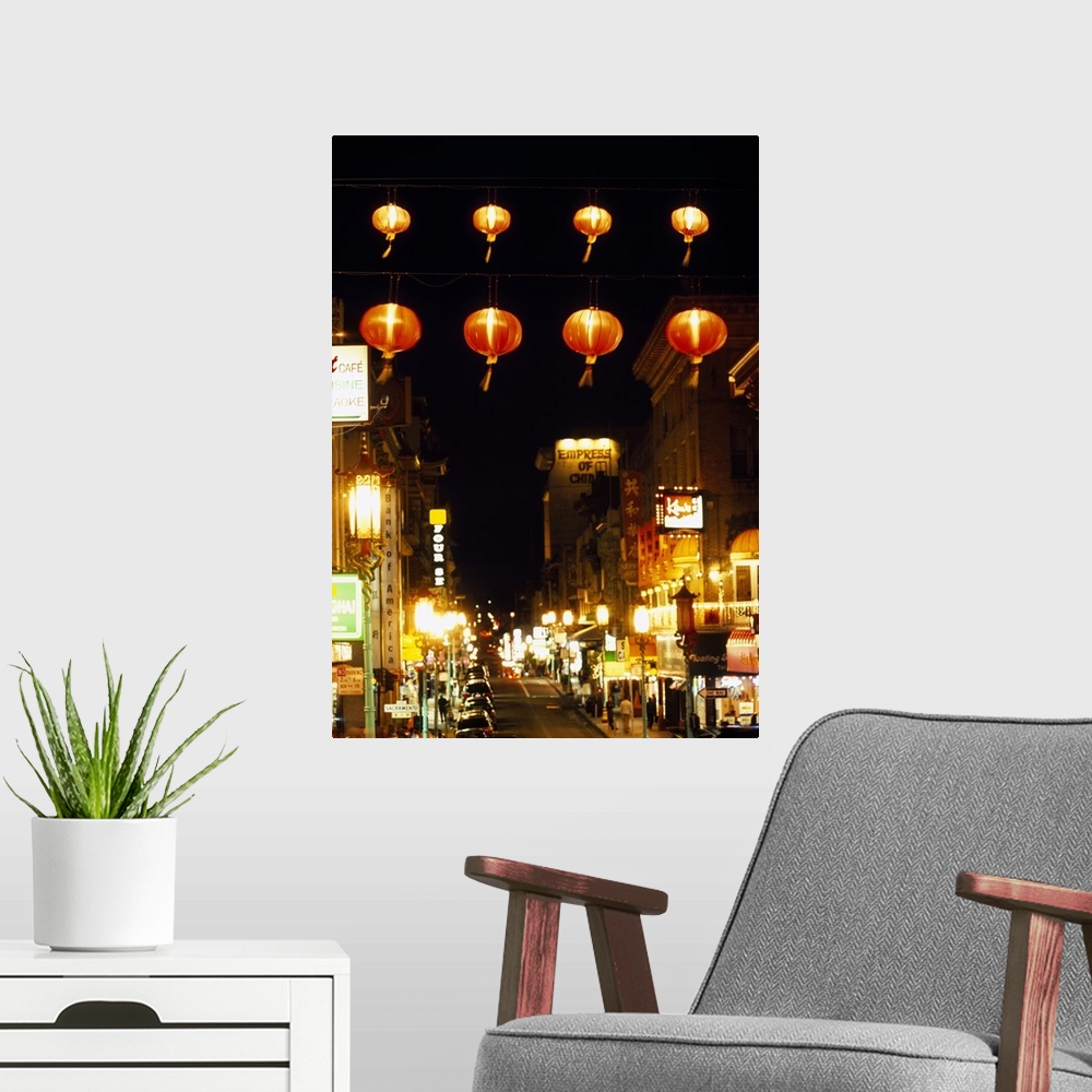 A modern room featuring Lanterns hanging across a street, Grant Street, Chinatown, San Francisco, California