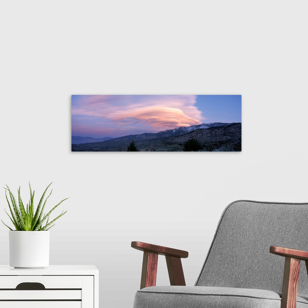 A modern room featuring Lenticular Wave Cloud Sierra Nevada Mountain Range CA