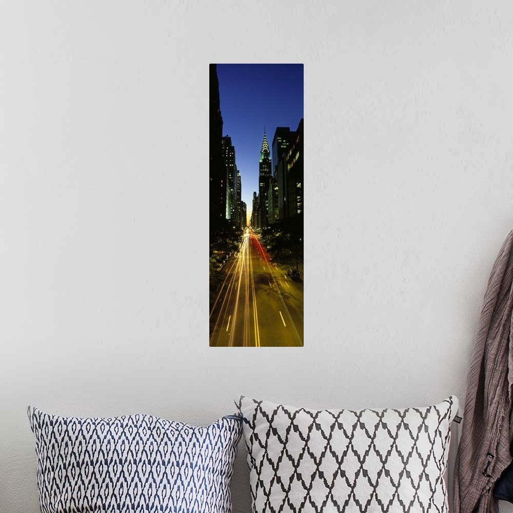 A bohemian room featuring Large vertical panoramic photo of blended car headlights in motion on Lexington Avenue in New Yor...