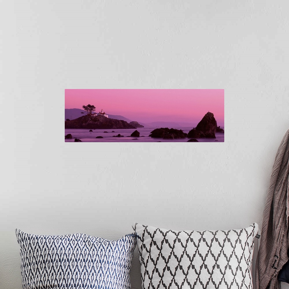 A bohemian room featuring Light house at sunset Crescent City CA