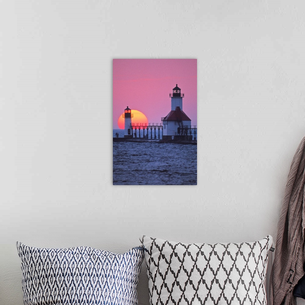 A bohemian room featuring Lighthouse at sunset, St. Joseph, Michigan, USA