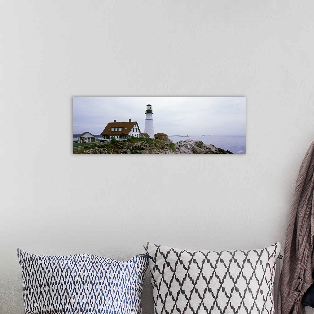 A bohemian room featuring Lighthouse at the coast, Portland Head Lighthouse, Cape Elizabeth, Cumberland County, Maine,