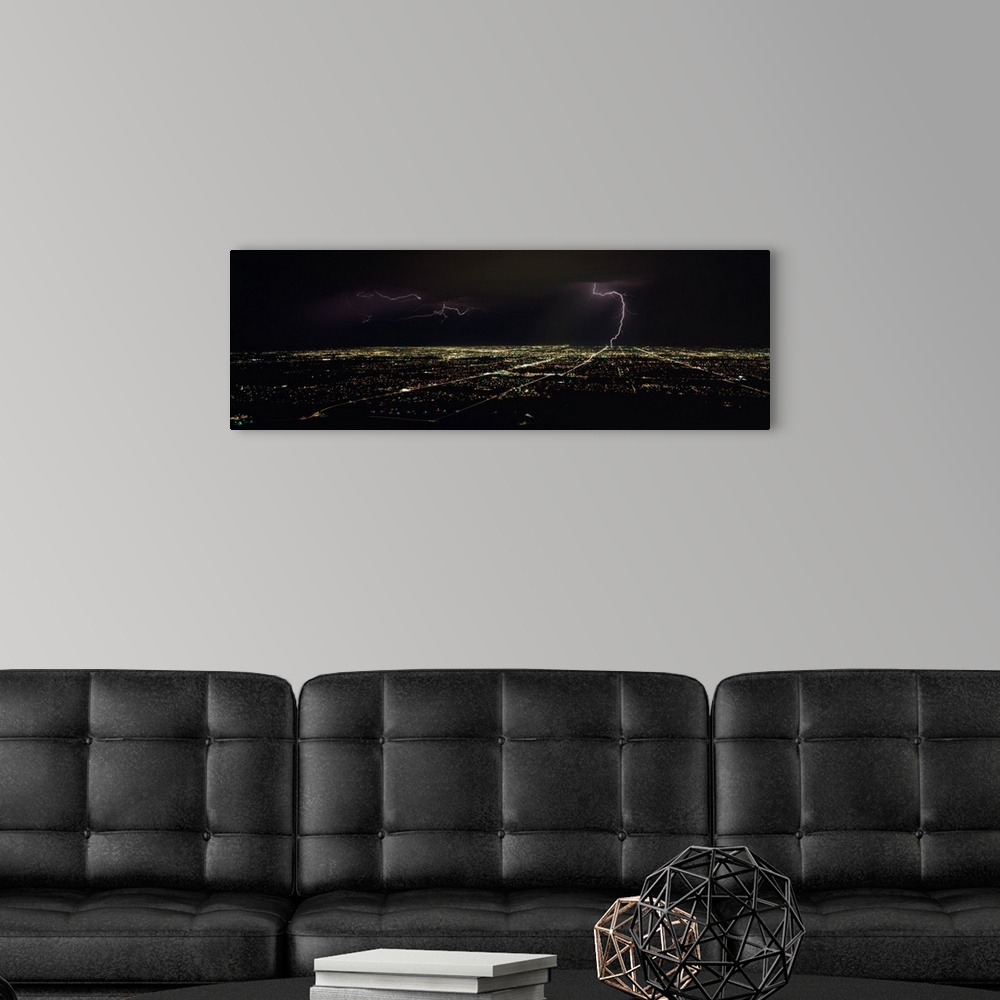 A modern room featuring Lightning in the sky over a city, Phoenix, Maricopa County, Arizona