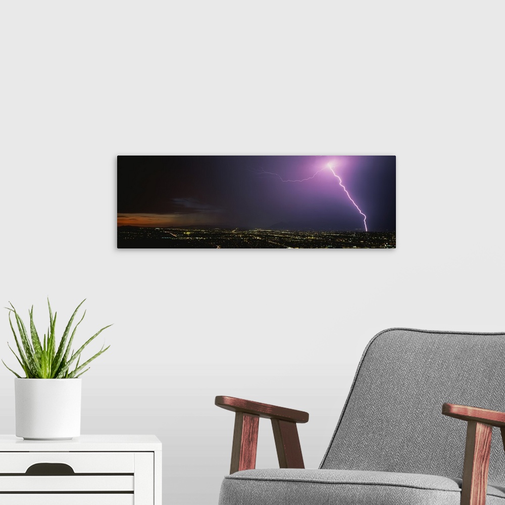 A modern room featuring Lightning Storm at Night