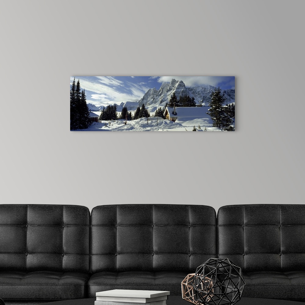 A modern room featuring Lodge and mountains covered with snow, Tonquin Valley Backcountry Lodge, The Ramparts, Tonquin Va...
