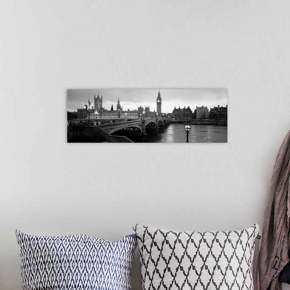 A bohemian room featuring Panoramic view Westminster Bridge over the River Thames, Big Ben and Westminster Palace in London...