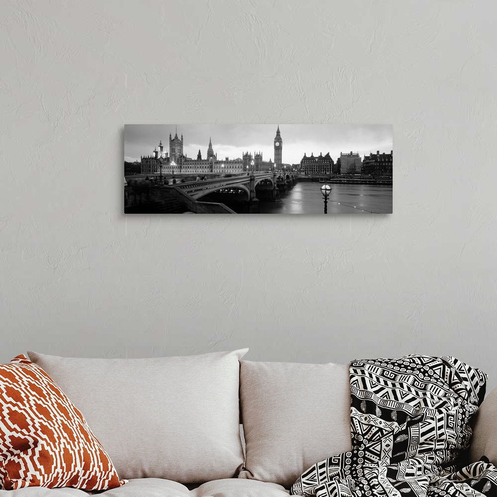 A bohemian room featuring Panoramic view Westminster Bridge over the River Thames, Big Ben and Westminster Palace in London...