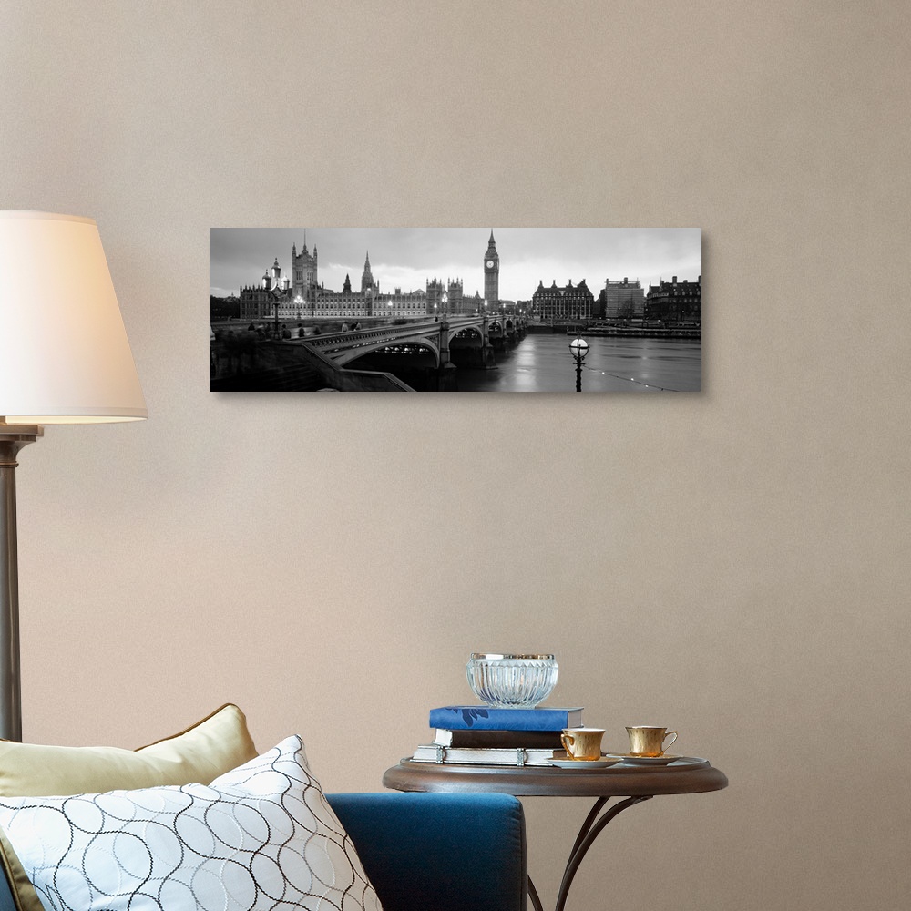 A traditional room featuring Panoramic view Westminster Bridge over the River Thames, Big Ben and Westminster Palace in London...