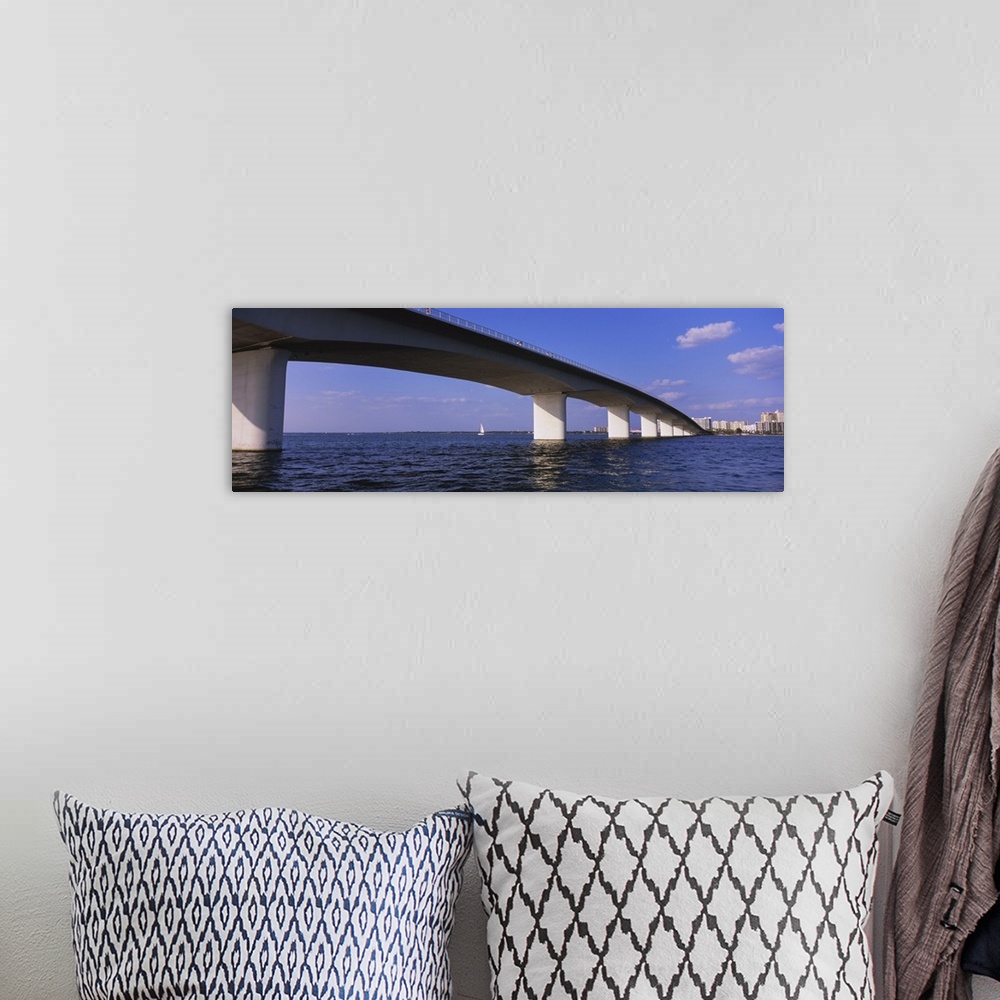 A bohemian room featuring Low angle view of a bridge across the sea, Ringling Causeway Bridge, Sarasota Bay, Sarasota, Florida