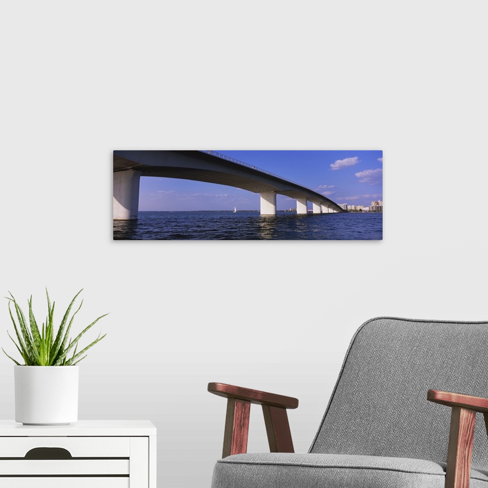 A modern room featuring Low angle view of a bridge across the sea, Ringling Causeway Bridge, Sarasota Bay, Sarasota, Florida