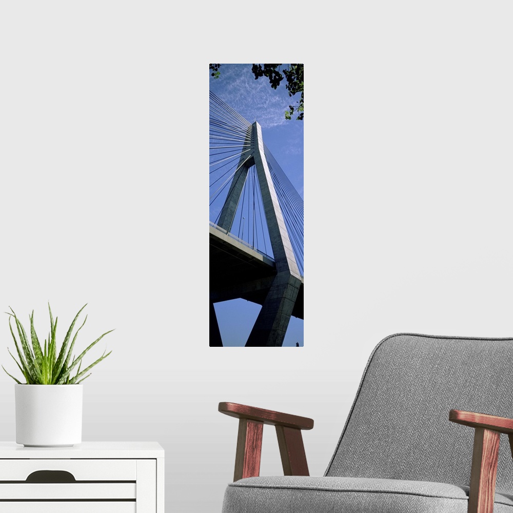 A modern room featuring Low angle view of a bridge, Anzac Bridge, Sydney, New South Wales, Australia