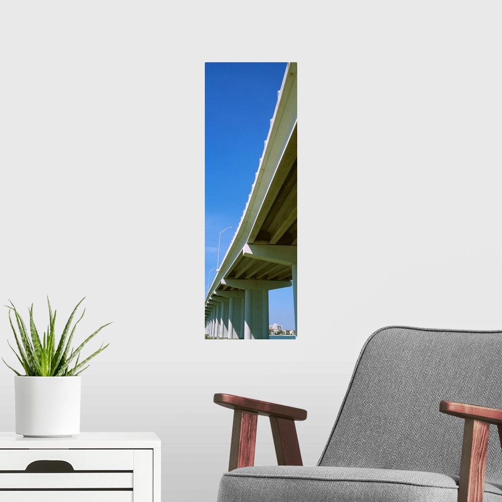 A modern room featuring Low angle view of a bridge, Clearwater Pass Bridge, Clearwater Beach, Florida