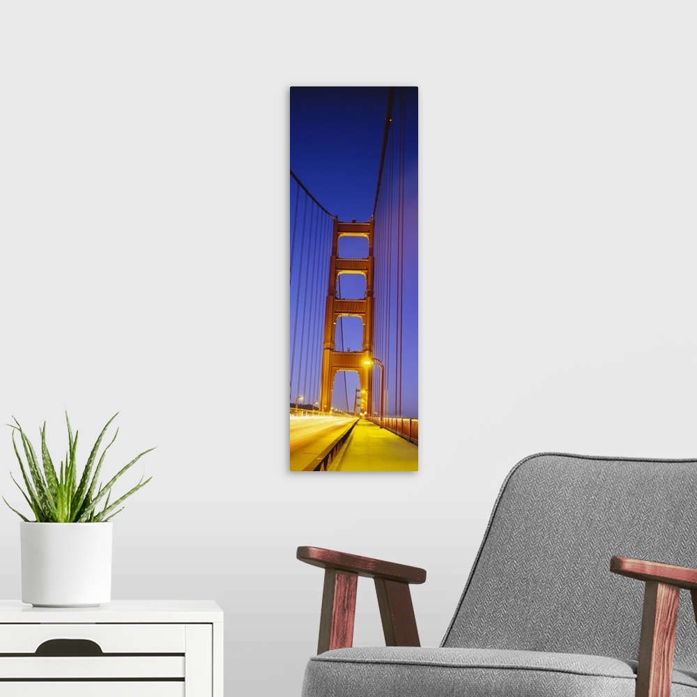 A modern room featuring Low angle view of a bridge, Golden Gate Bridge, San Francisco, California
