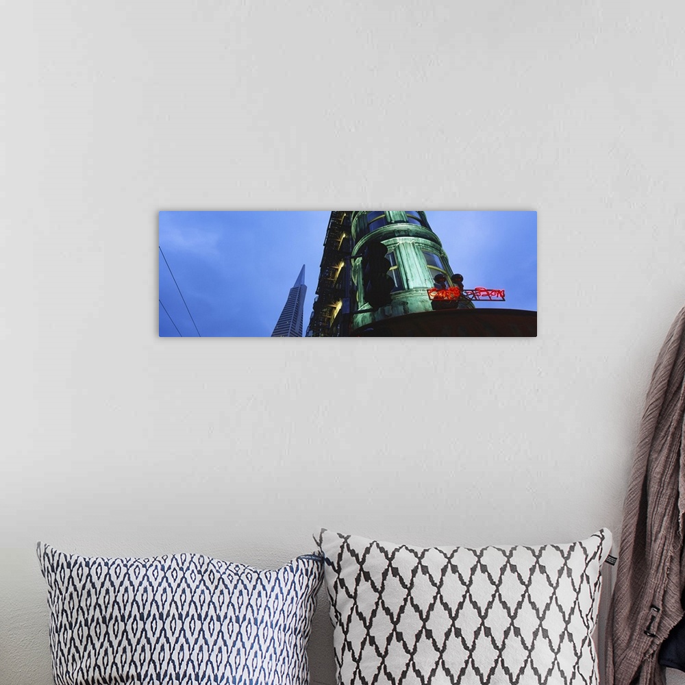 A bohemian room featuring Low angle view of a building, Sentinel Building, Transamerica Pyramid, San Francisco, California