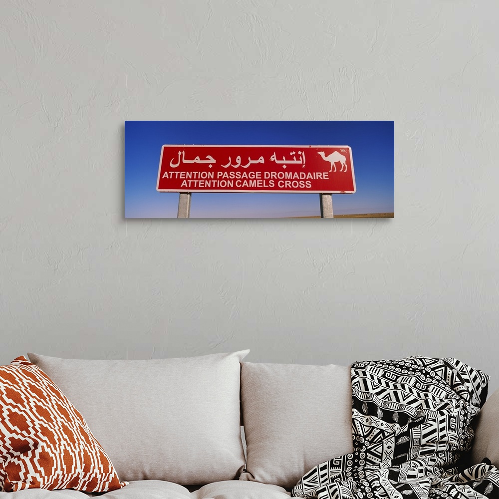 A bohemian room featuring Low angle view of a camel crossing signboard, Douz, Tunisia