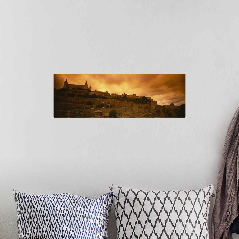 A bohemian room featuring Low angle view of a castle, Alcazar, Toledo, Spain