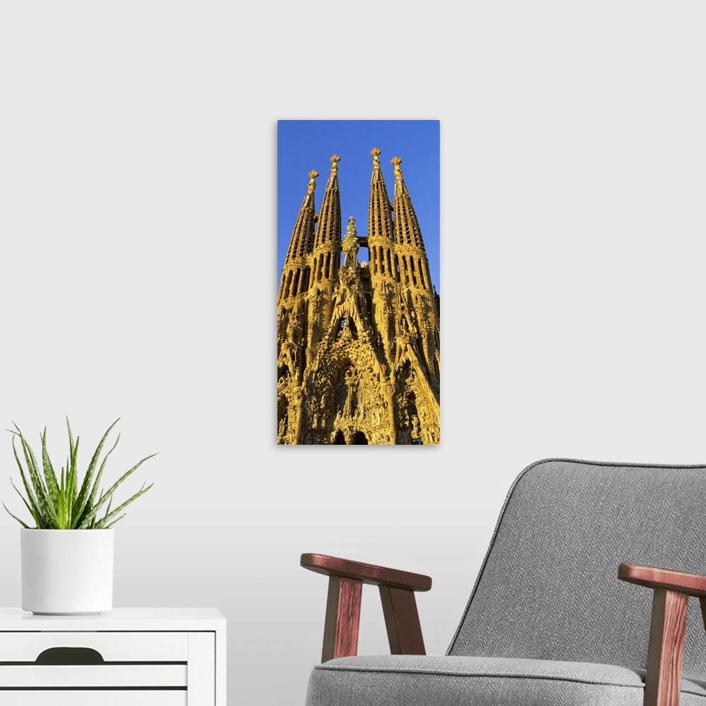 A modern room featuring Low angle view of a cathedral, Sagrada Familia, Barcelona, Spain