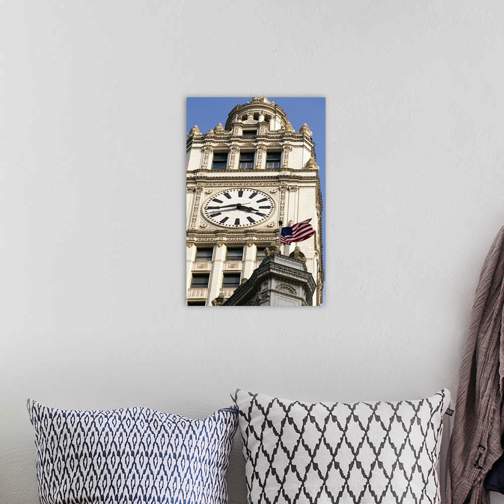 A bohemian room featuring Low angle view of a clock tower, Wrigley Building, Chicago, Illinois