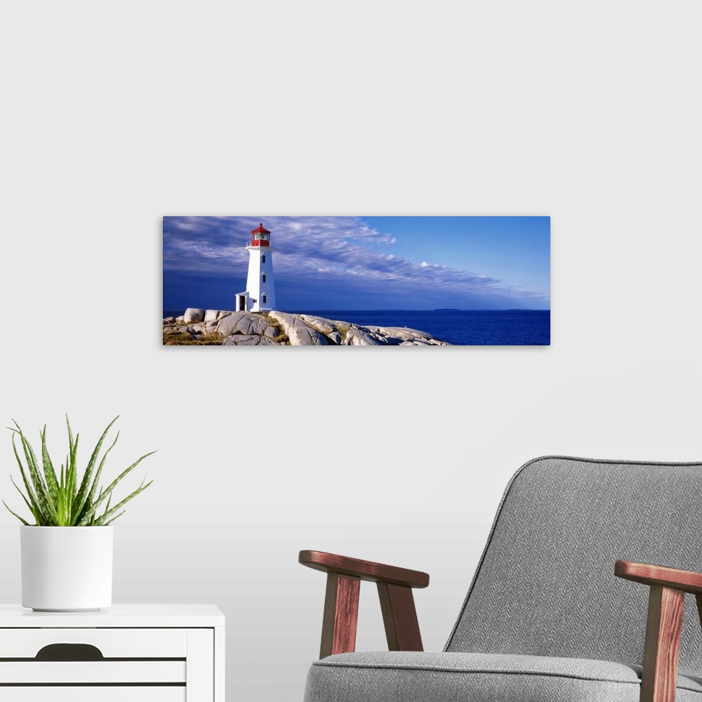 A modern room featuring Low Angle View Of A Lighthouse, Peggy's Cove, Nova Scotia, Canada