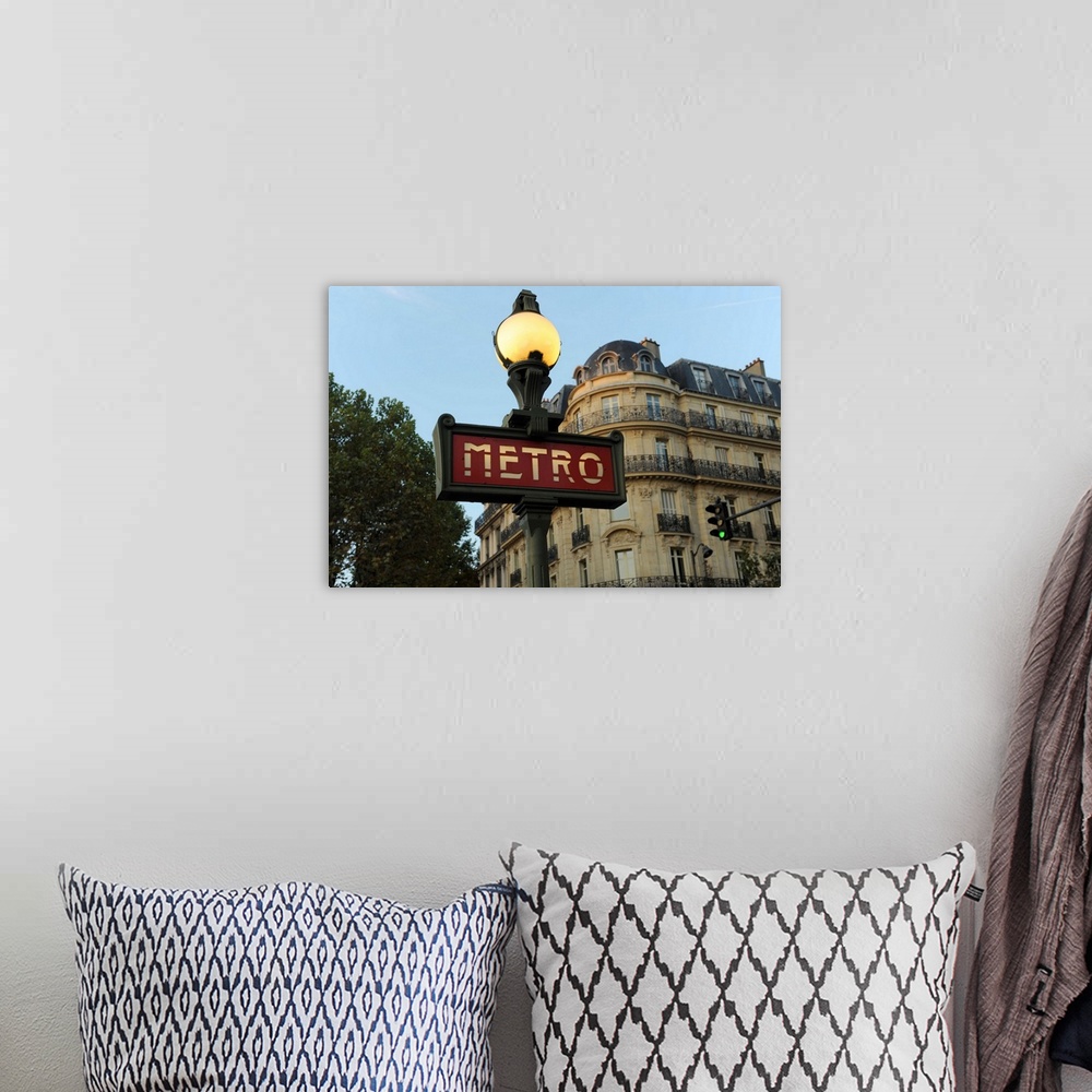 A bohemian room featuring Low angle view of a metro sign, Paris, Ile-De-France, France