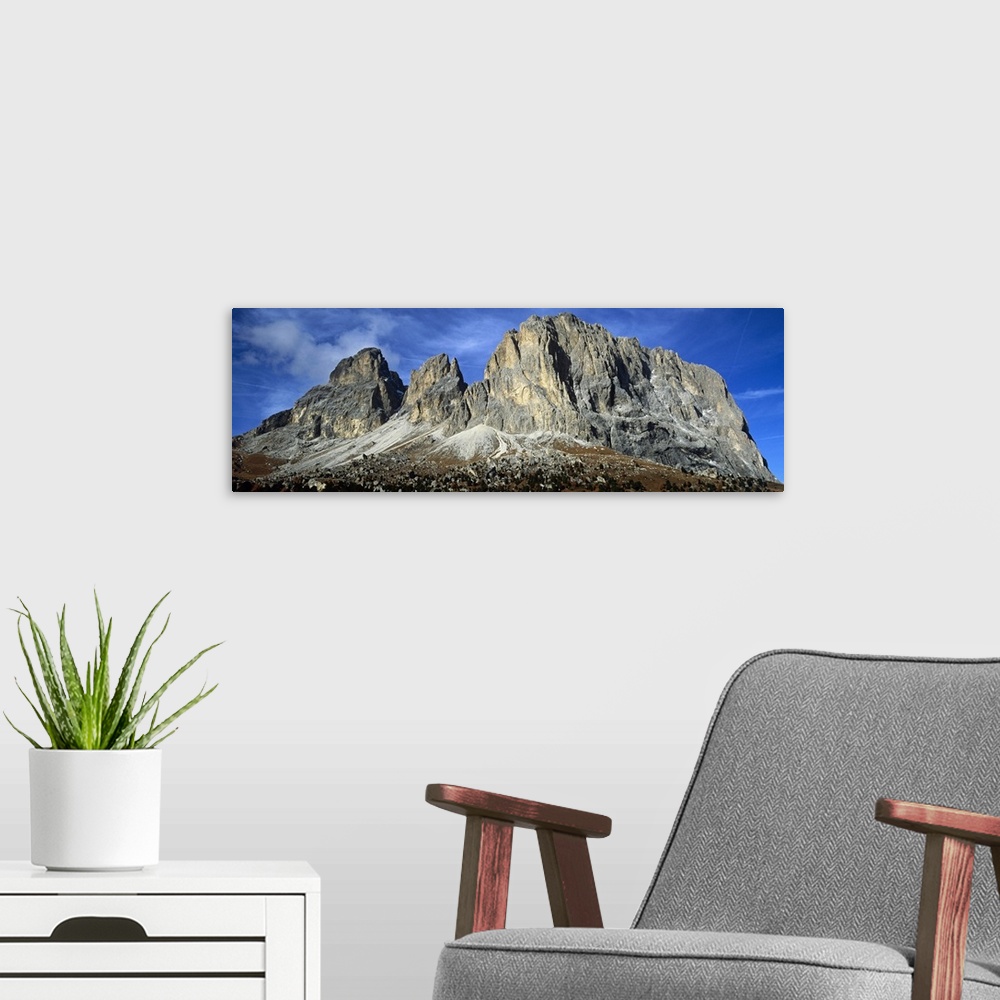 A modern room featuring Low angle view of a mountain, Passo Sella, Dolomites, Trento, Italy