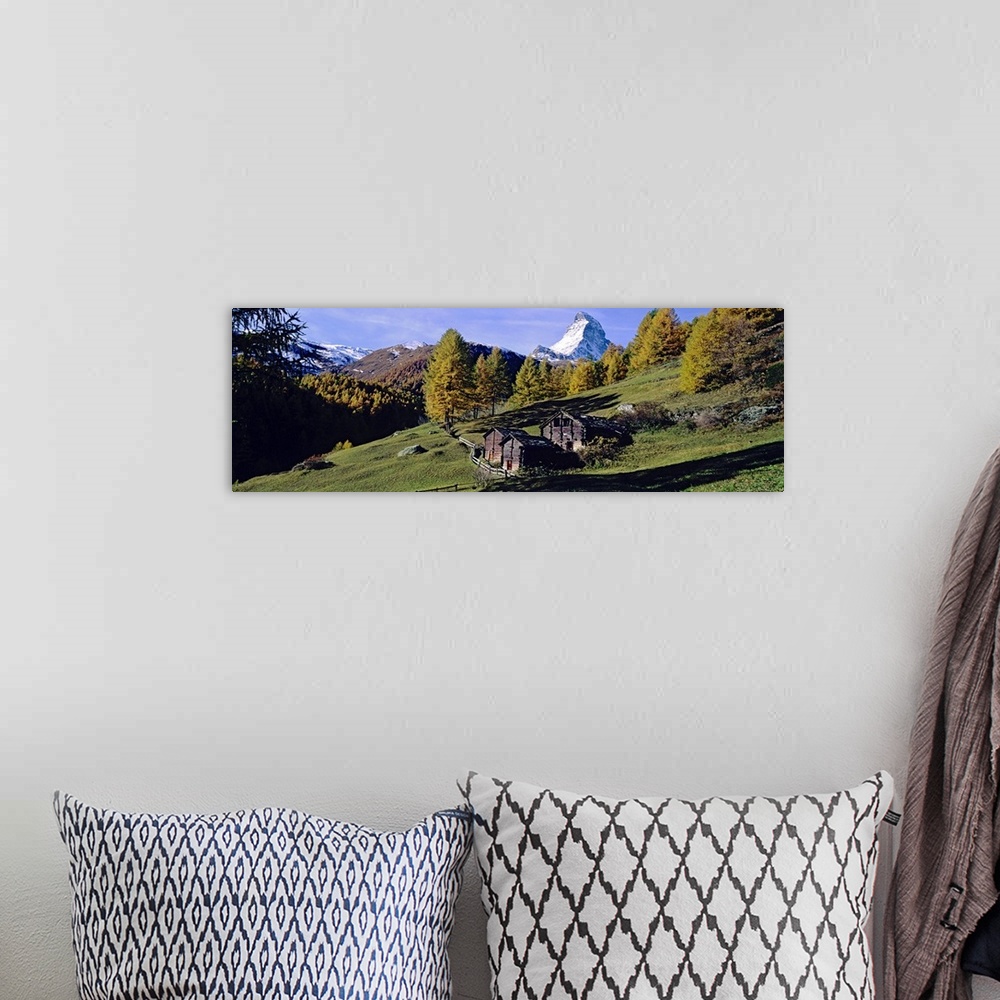 A bohemian room featuring Low angle view of a mountain peak, Matterhorn, Valais Canton, Switzerland