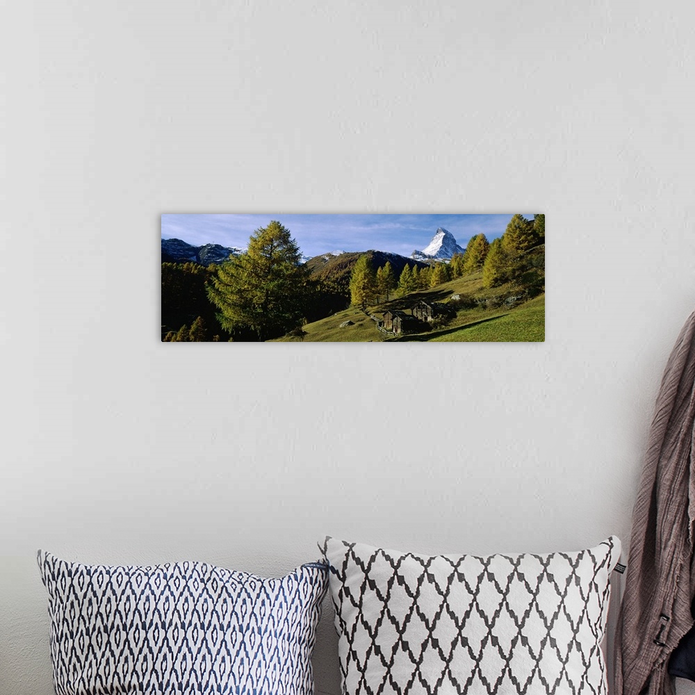 A bohemian room featuring Low angle view of a mountain peak, Matterhorn, Valais, Switzerland