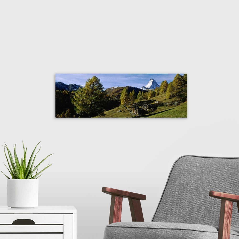 A modern room featuring Low angle view of a mountain peak, Matterhorn, Valais, Switzerland