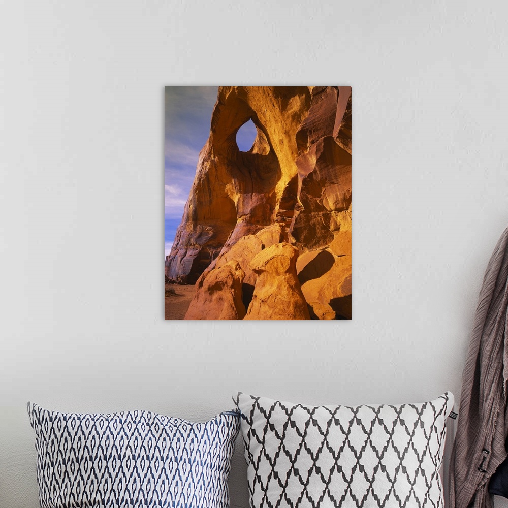 A bohemian room featuring Low angle view of a natural arch, Suns Eye Arch, Monument Valley Tribal Park, Arizona
