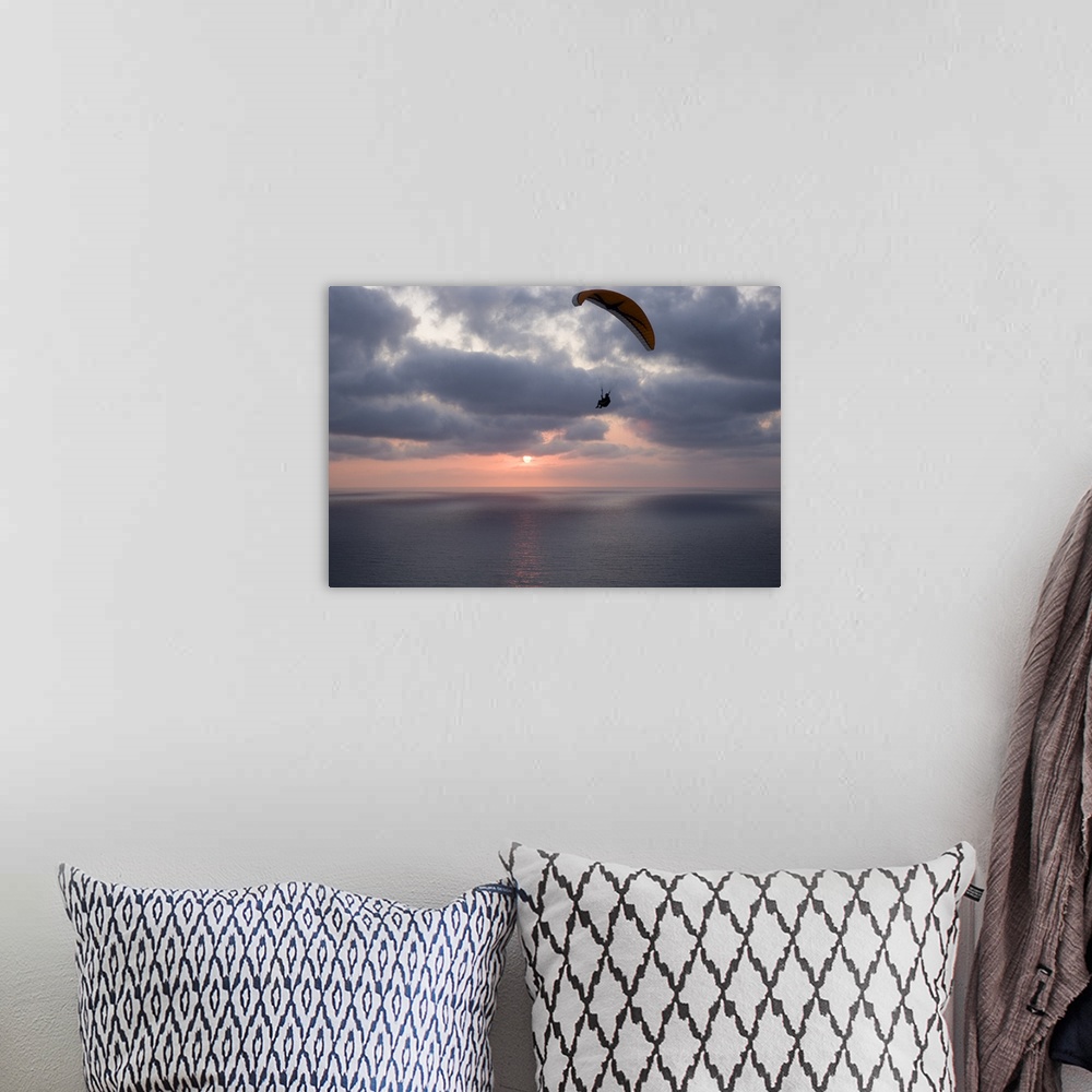 A bohemian room featuring Low angle view of a paraglider flying in the sky over an ocean, Pacific Ocean, San Diego, California