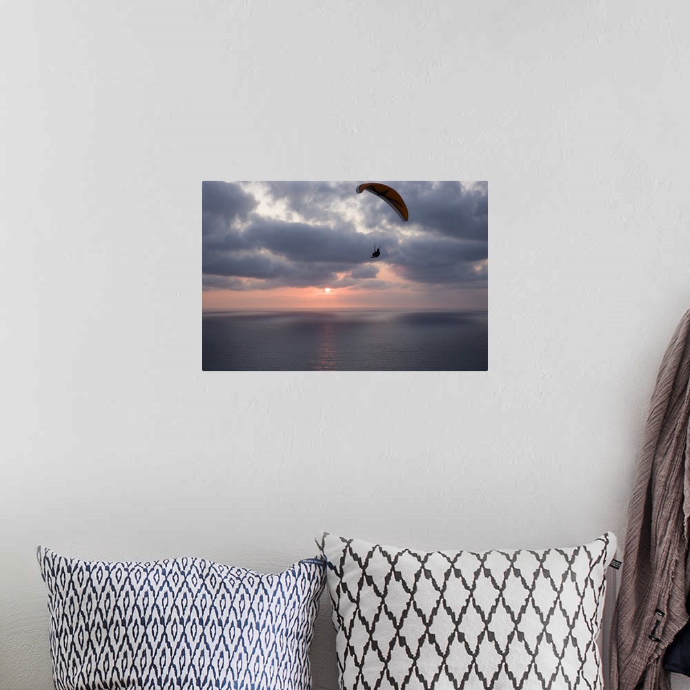 A bohemian room featuring Low angle view of a paraglider flying in the sky over an ocean, Pacific Ocean, San Diego, California