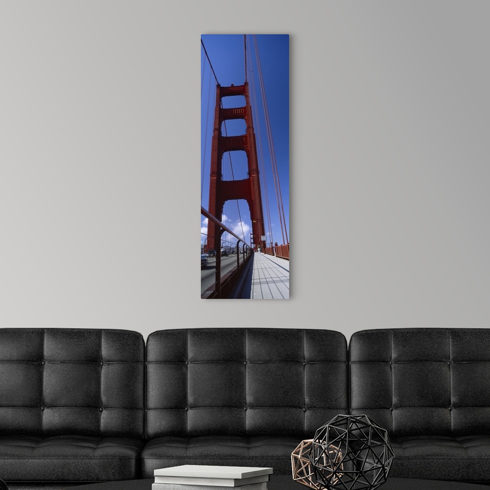 A modern room featuring Low angle view of a suspension bridge Golden Gate Bridge San Francisco California