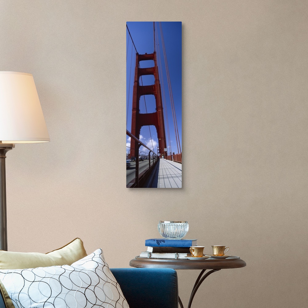 A traditional room featuring Low angle view of a suspension bridge Golden Gate Bridge San Francisco California