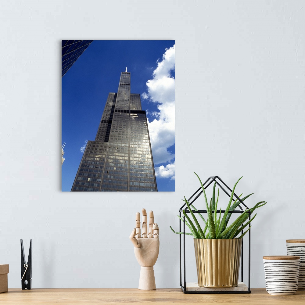 A bohemian room featuring Low angle view of a tower, Sears Tower, Chicago, Illinois