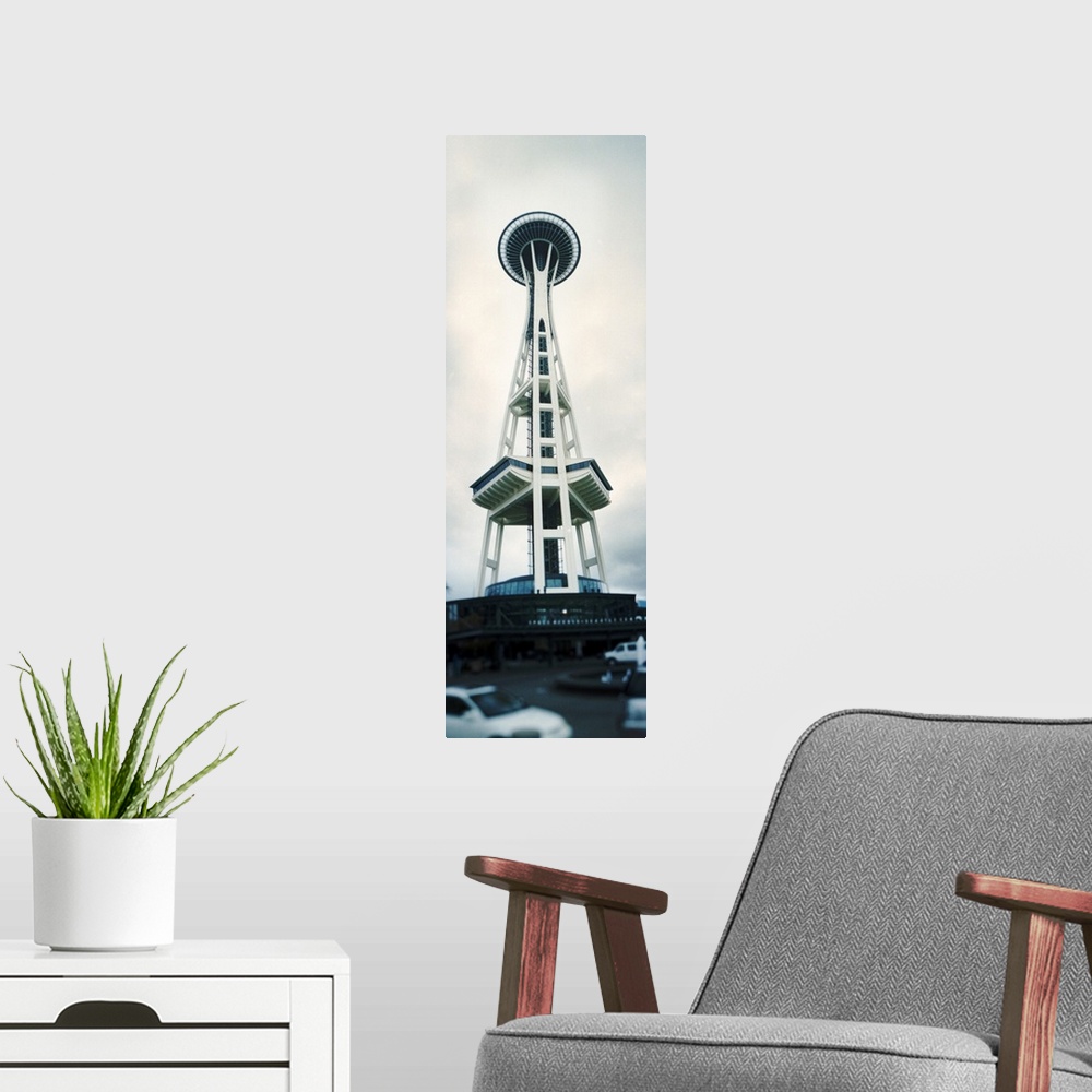 A modern room featuring Low angle view of a tower, Space Needle, Seattle Center, Queen Anne Hill, Seattle, Washington State,