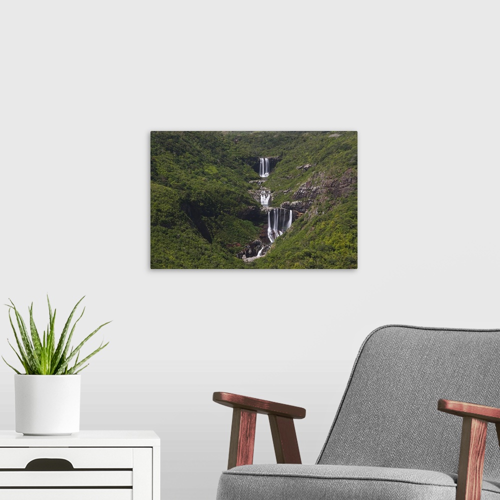 A modern room featuring Low angle view of a waterfall, Tamarind Falls, Mare Aux Vacoas, Mauritius