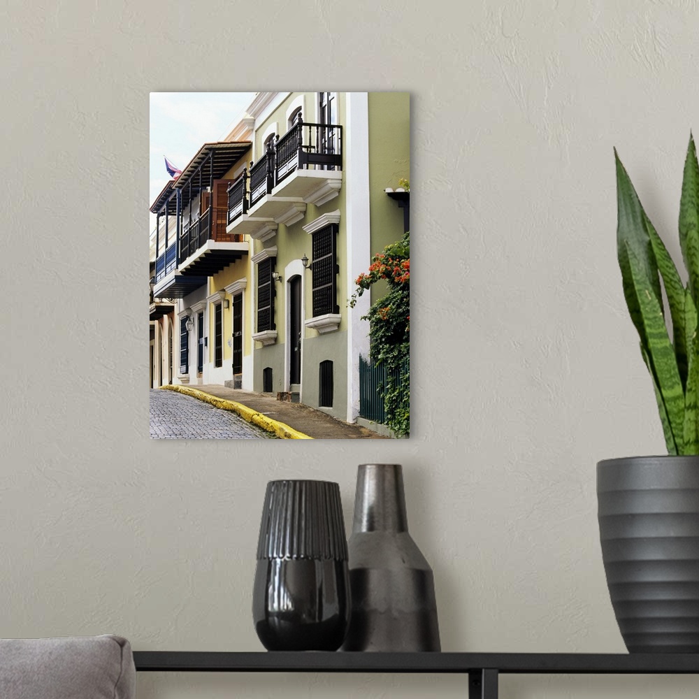 A modern room featuring Low angle view of balconies of buildings, Old San Juan, San Juan, Puerto Rico