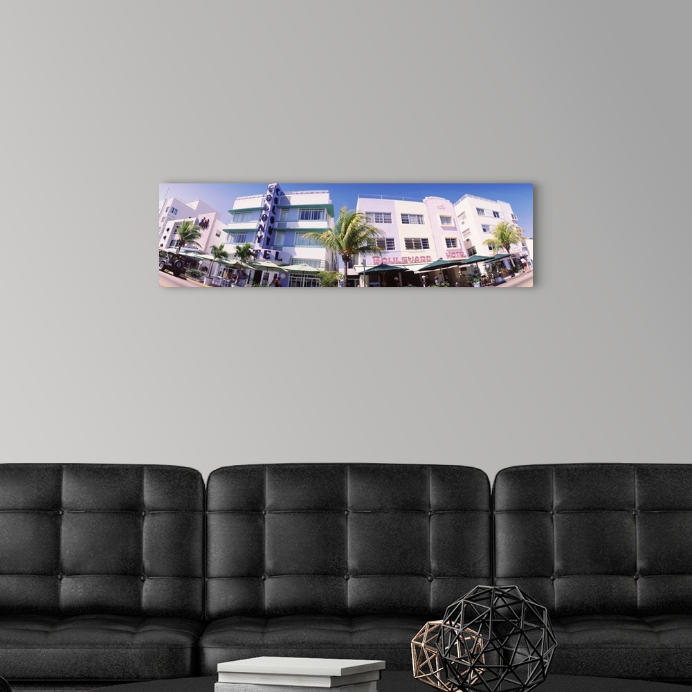 A modern room featuring Low angle view of buildings in a city, Miami Beach, Florida