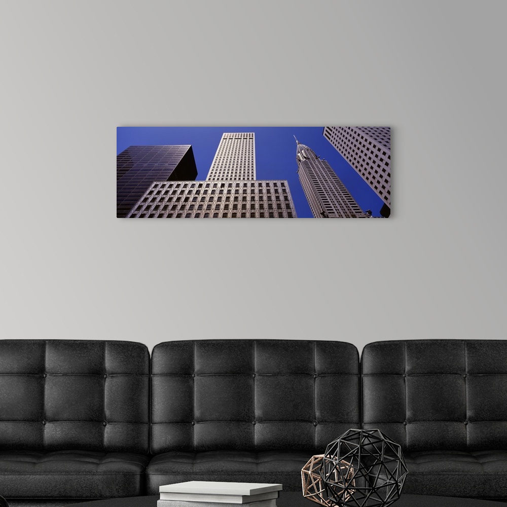 A modern room featuring Low angle view of buildings, New York City, New York State