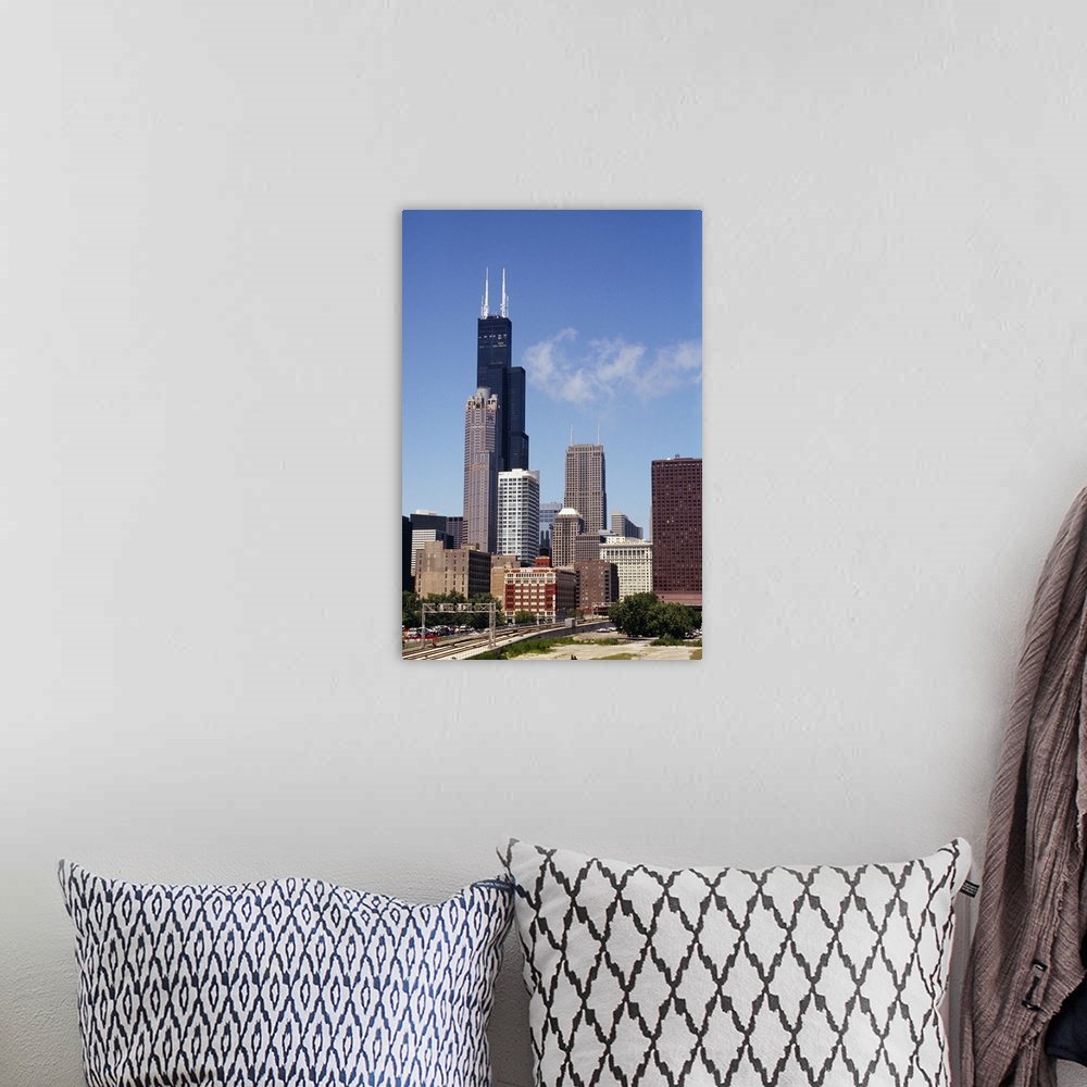 A bohemian room featuring Low angle view of buildings, Sears Tower, Chicago, Illinois