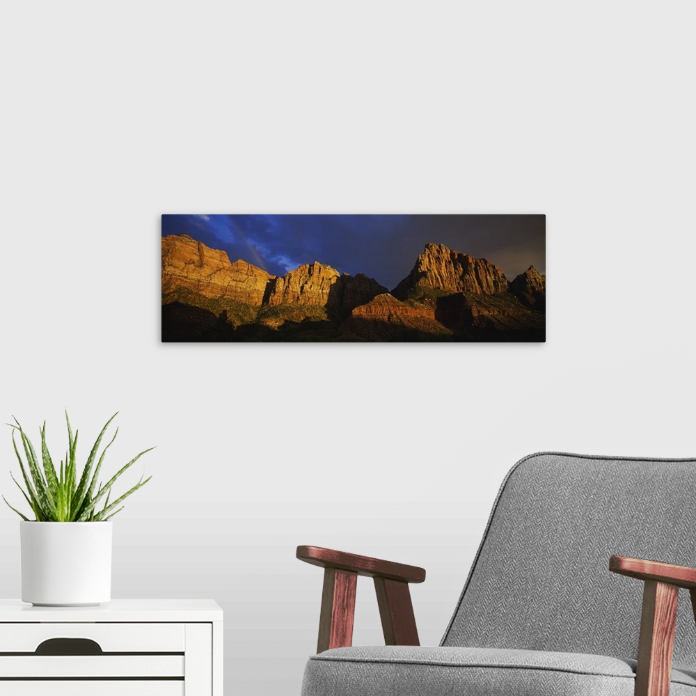 A modern room featuring Low angle view of cliffs, Zion National Park, Utah