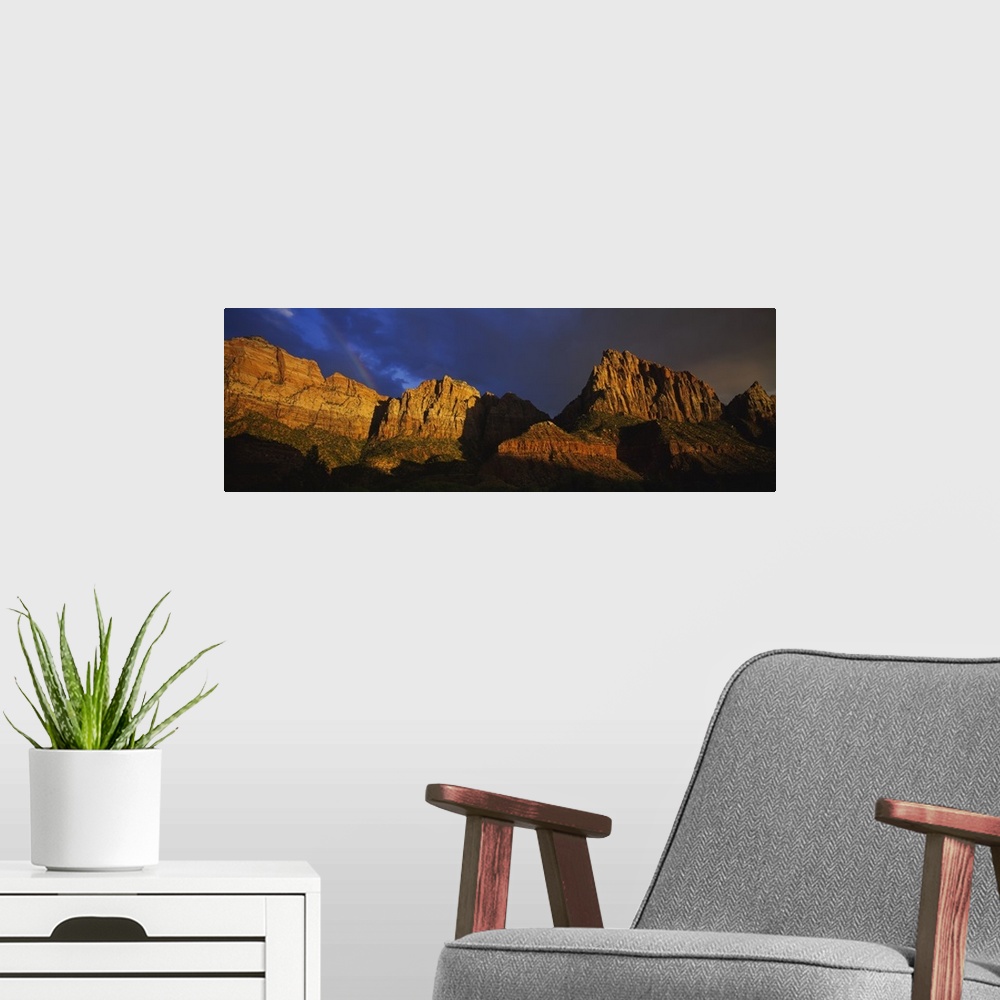A modern room featuring Low angle view of cliffs, Zion National Park, Utah