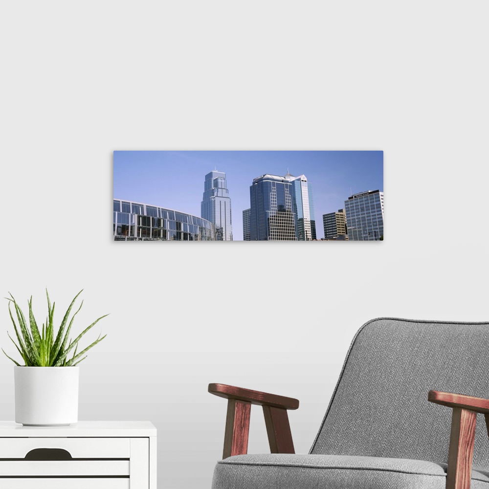 A modern room featuring Low angle view of downtown skyline, Town Pavilion, Kansas City, Missouri, USA 2012