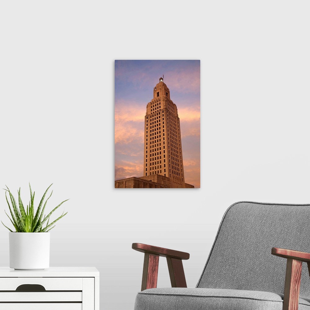 A modern room featuring Low angle view of Louisiana State Capitol, Baton Rouge, Louisiana