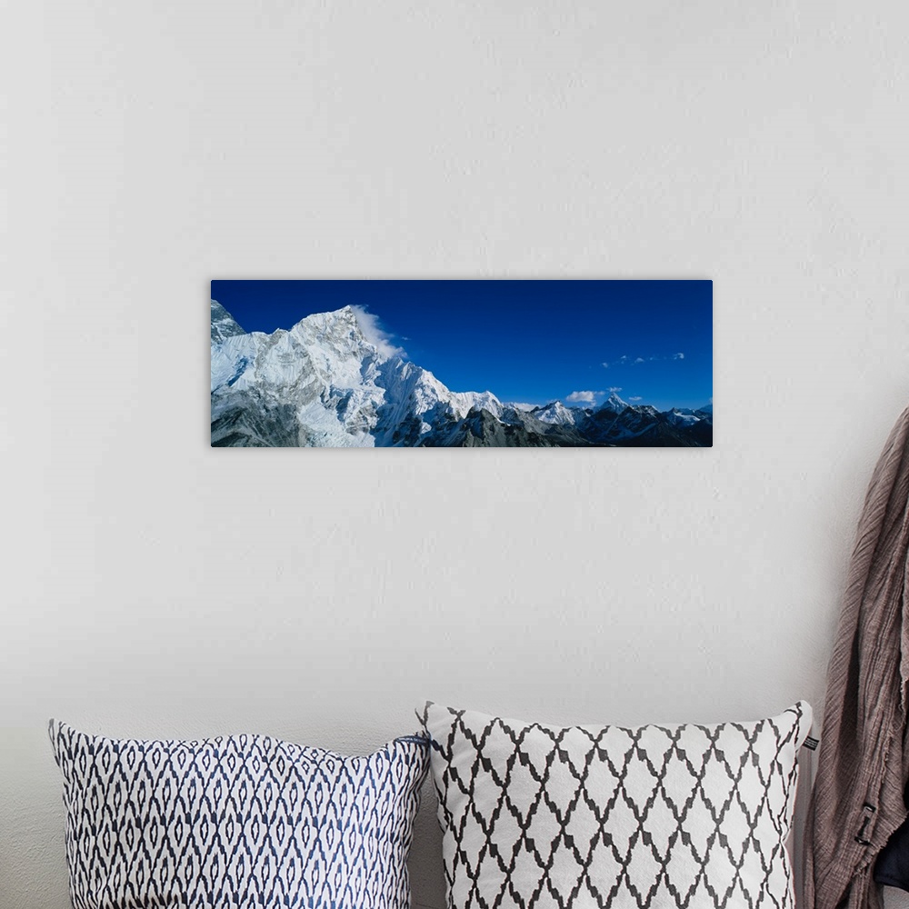 A bohemian room featuring Low angle view of mountains covered with snow, Himalaya Mountains, Khumba Region, Nepal
