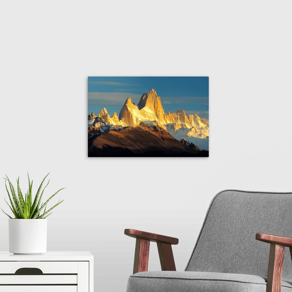 A modern room featuring Low angle view of mountains, Mt Fitzroy, Argentine Glaciers National Park, Argentina
