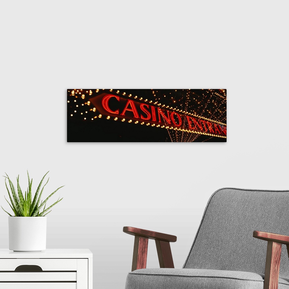 A modern room featuring Low angle view of neon sign, Las Vegas, Nevada