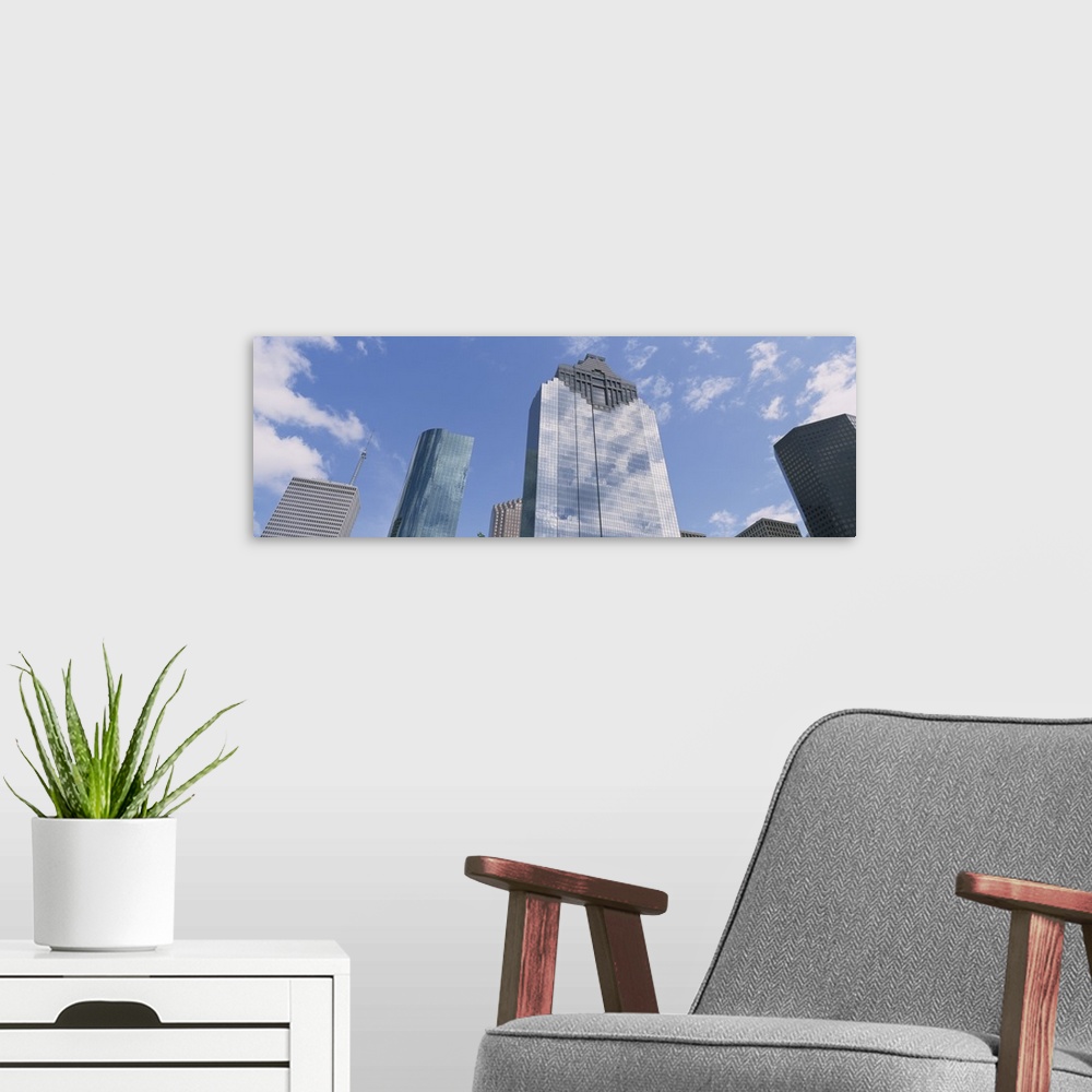 A modern room featuring Low angle view of office buildings, Houston, Texas
