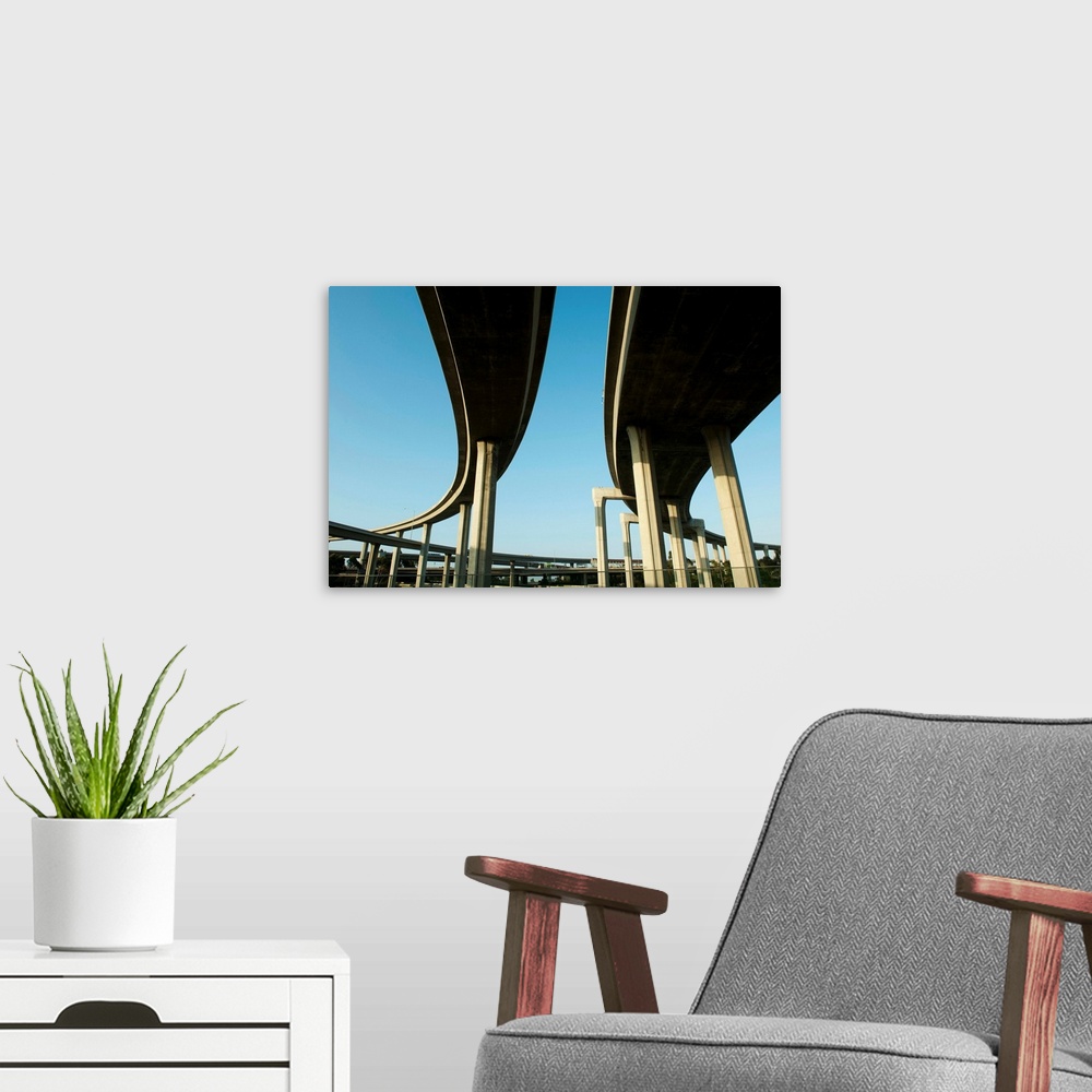 A modern room featuring Low angle view of overpasses, Interstate 105, Los Angeles, California II