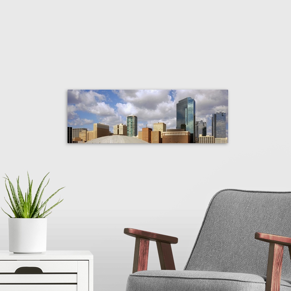 A modern room featuring Low angle view of skyscrapers, Fort Worth, Texas, USA.